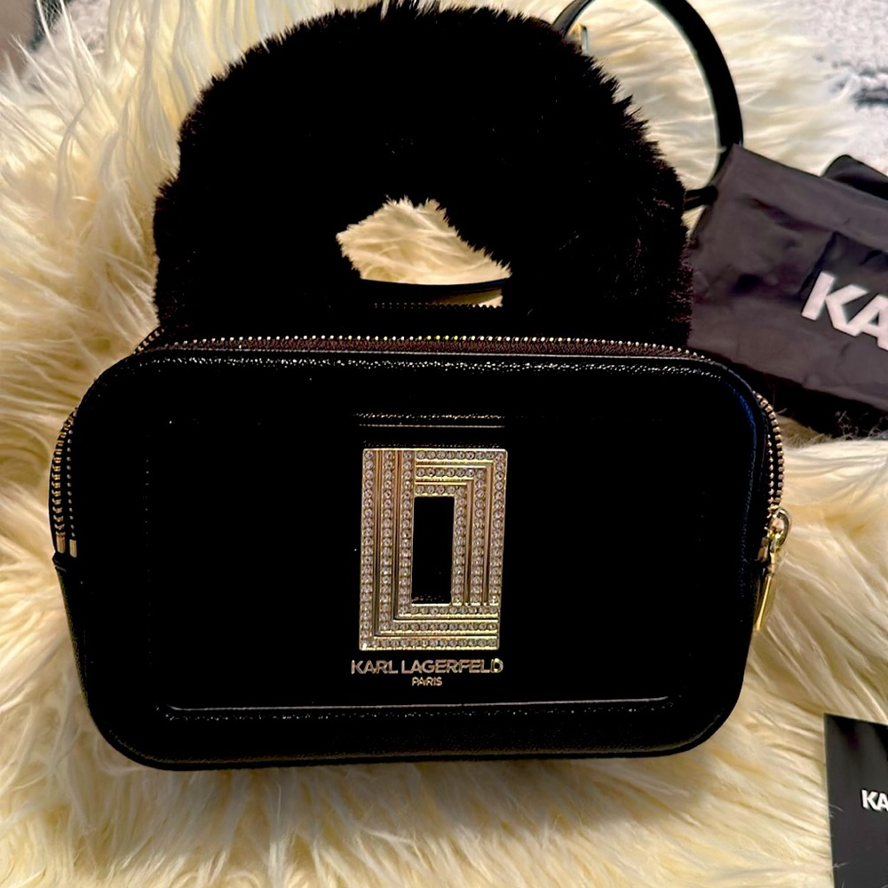 Brand New Karl Lagerfeld Leather Crossbody Camera Cocktail Bag